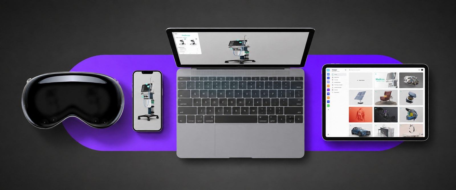 Real-time 3D configurator running on VR headset, phone, laptop and tablet